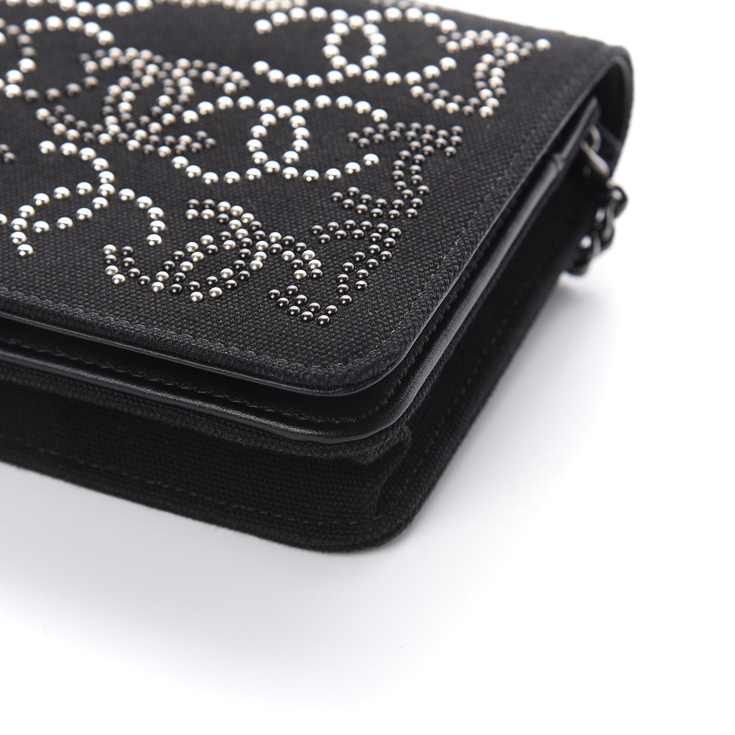 Chanel Canvas Studded CC Wallet On Chain WOC Black 9 of 10