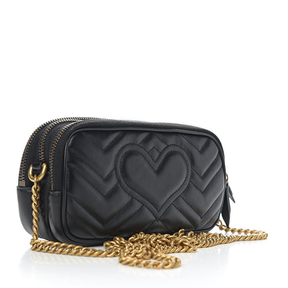 Gucci Calfskin Matelasse Mini GG Marmont Chain Crossbody Bag Black 2 of 8
