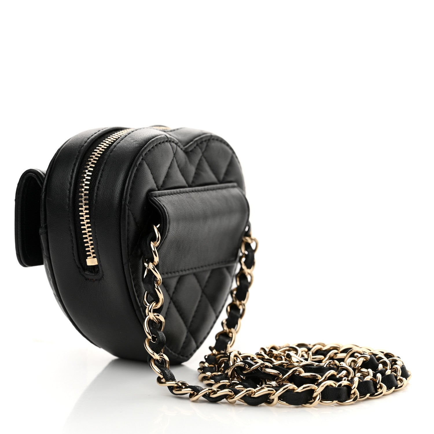 Chanel Lambskin Quilted CC In Love Heart Waist Belt Bag With Chain Black 3 of 10