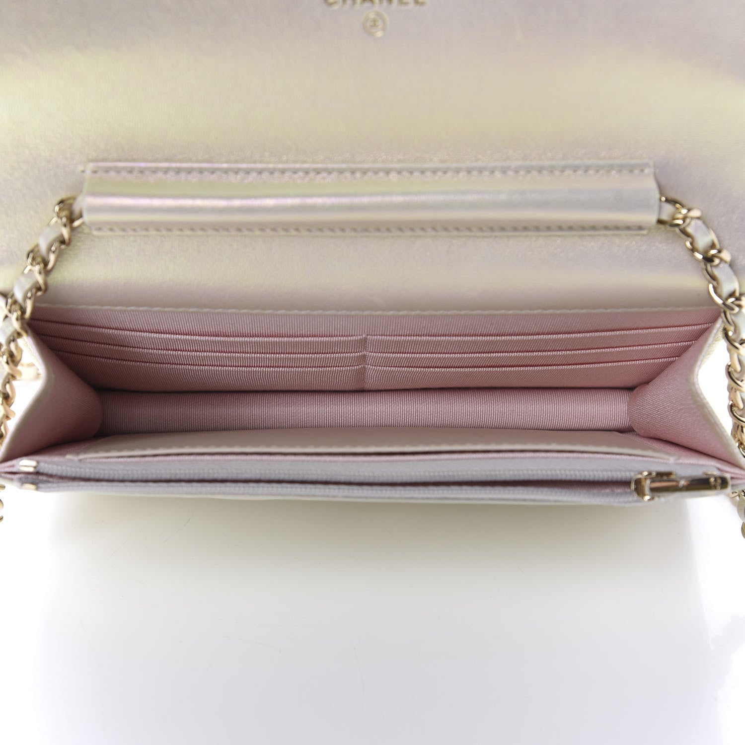 Chanel Iridescent Lambskin Quilted Wallet On Chain WOC Ivory 5 of 12