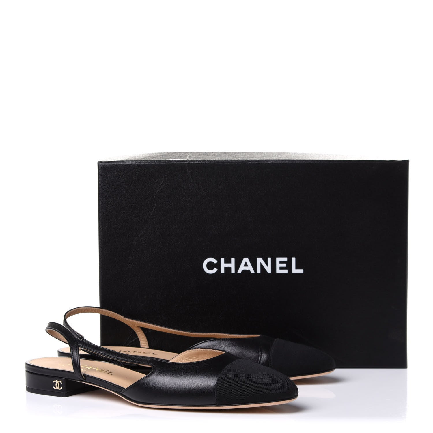 Chanel Goatskin Grosgrain Cap Toe CC Slingback Sandals 40 Black 10 of 10