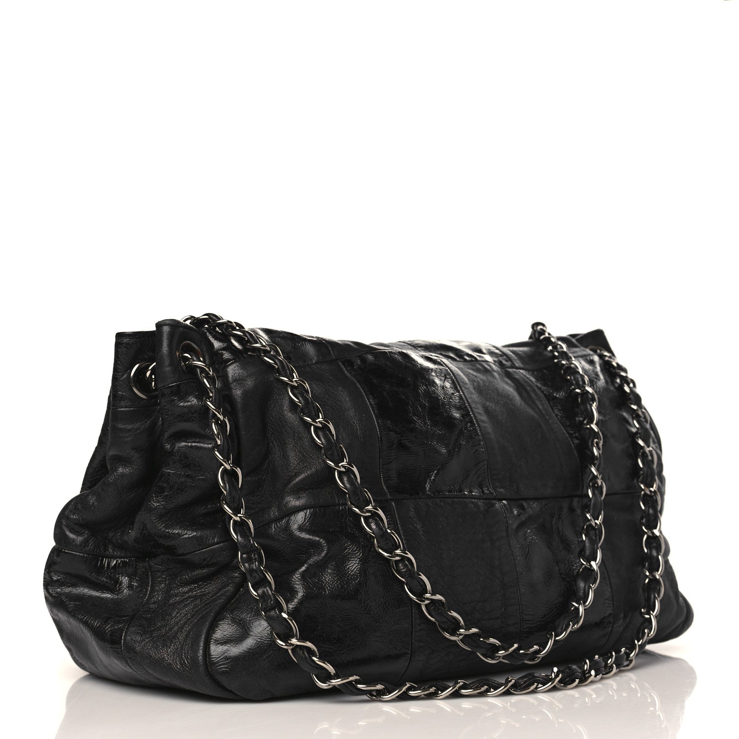Chanel Lambskin Patent Calfskin Brooklyn Patchwork Accordion Flap Black 2 of 10