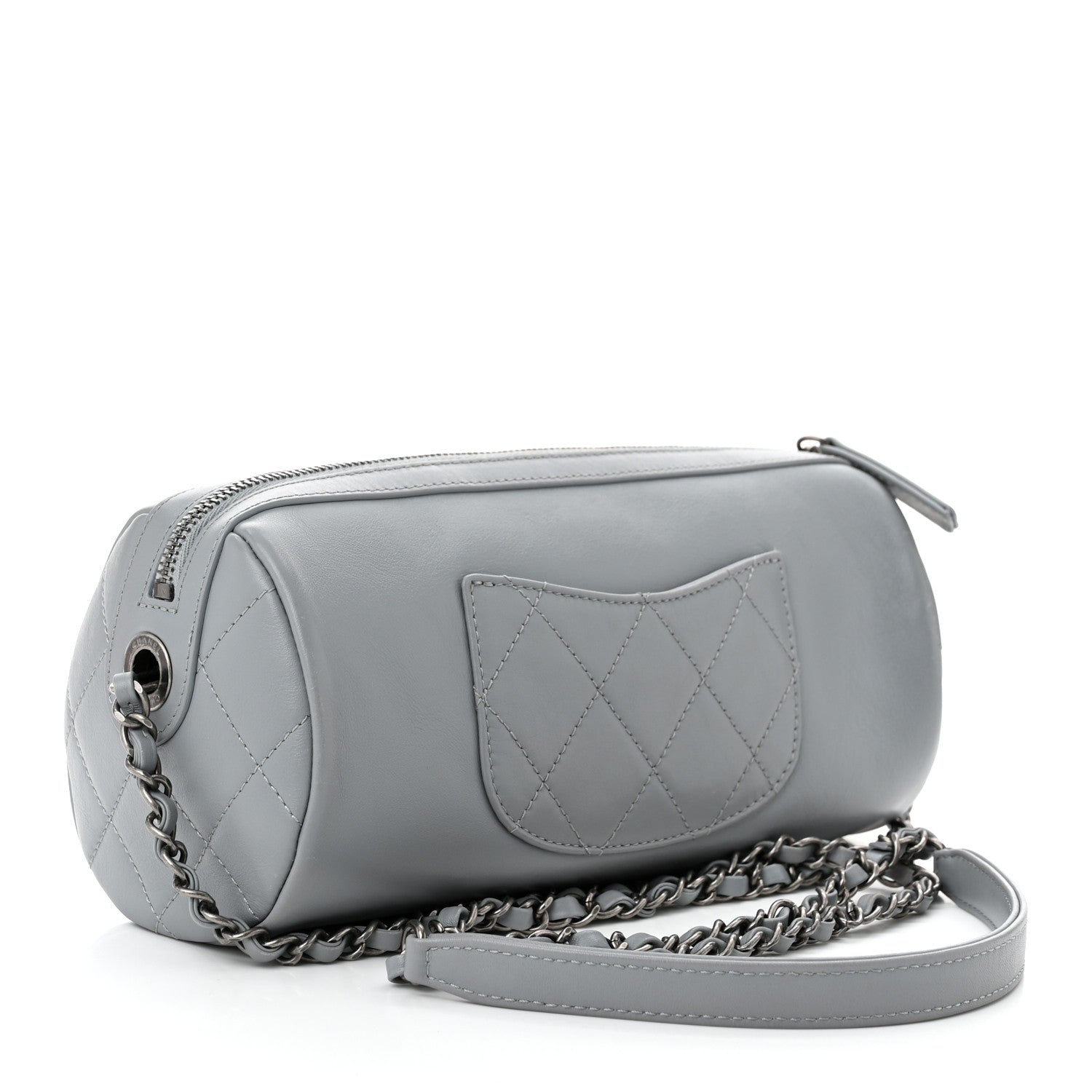 Chanel Calfskin Chain 20s Signature Bowling Bag Light Gray 2 of 11