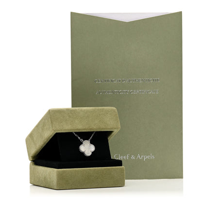 Van Cleef & Arpels 18K White Gold Mother Of Pearl Vintage Alhambra Pendant Necklace 6 of 6