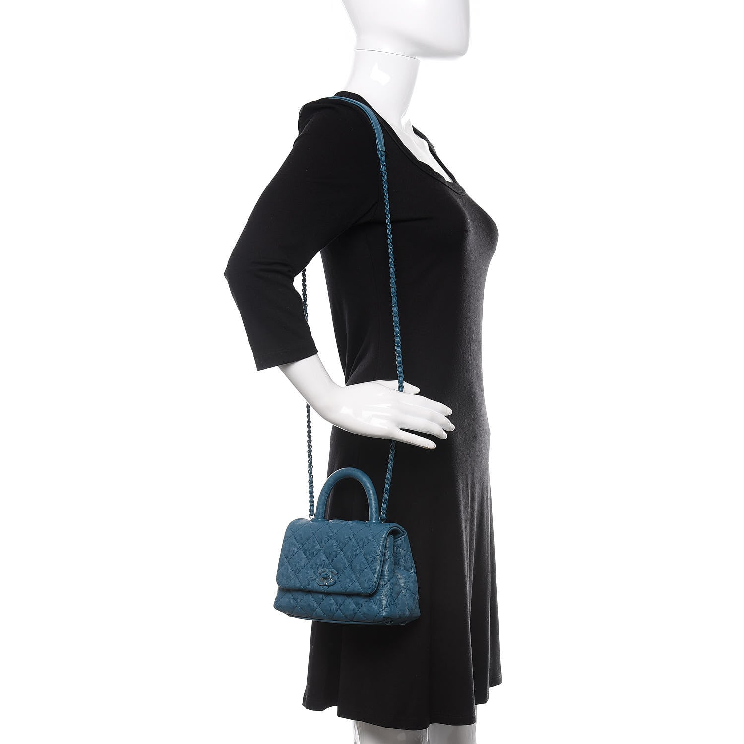 Chanel Caviar Quilted Incognito Extra Mini Coco Handle Flap Dark Turquoise 2 of 11