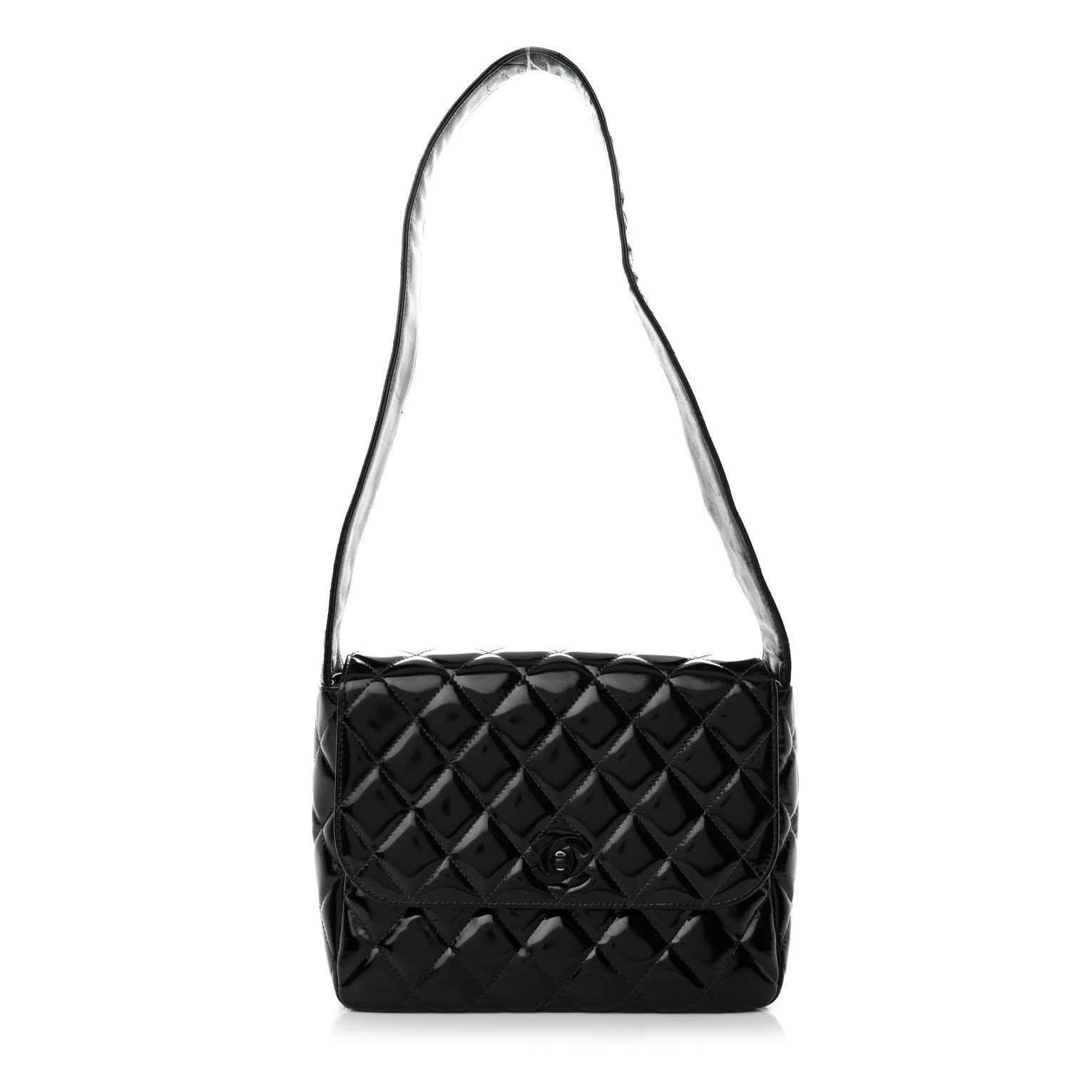 Chanel Patent Quilted Shoulder Flap Bag Black 1 of 10