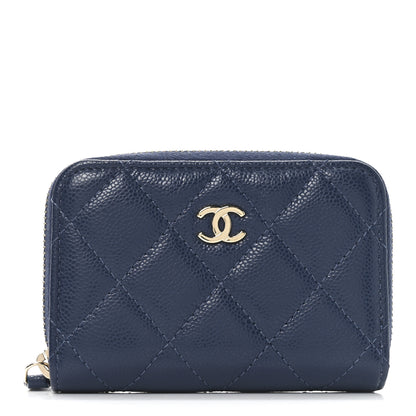 Chanel Caviar Quilted Zip Coin Purse Dark Blue 1 of 8