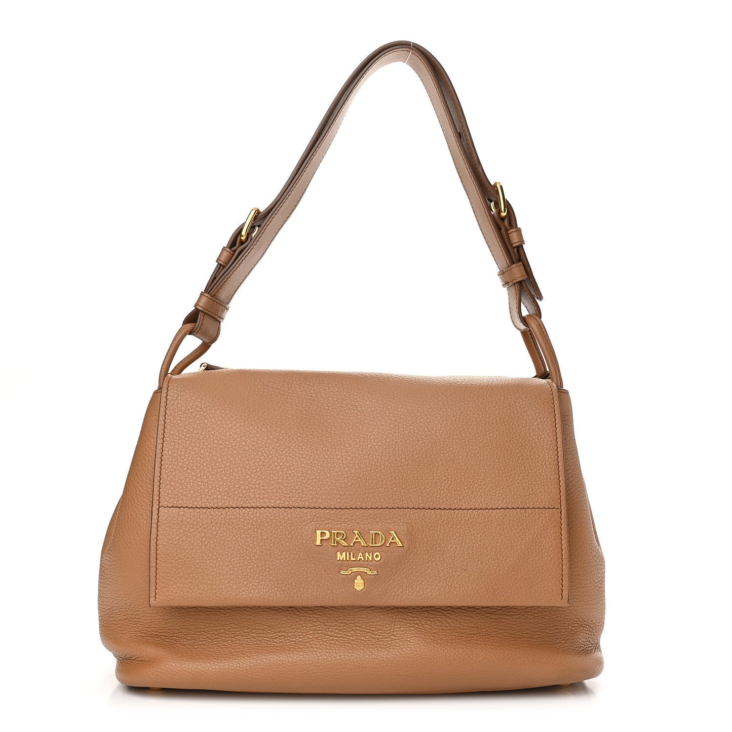 Vitello Daino Flap Shoulder Bag Caramel