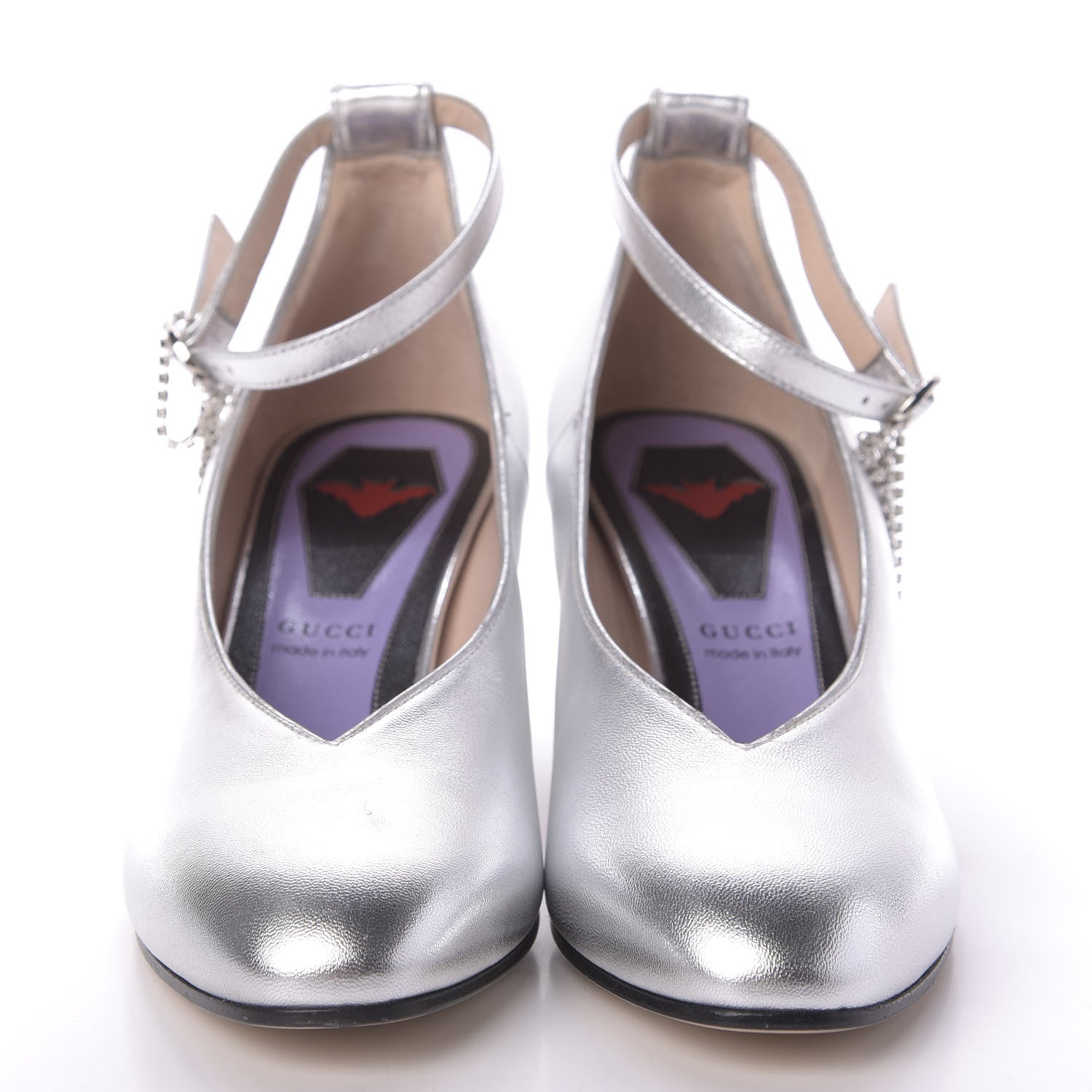 Gucci Metallic Nappa Crystal Square G Mid Heel Pumps 36 Silver 2 of 10