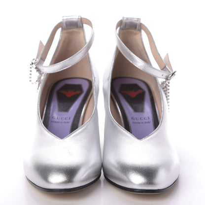 Gucci Metallic Nappa Crystal Square G Mid Heel Pumps 36 Silver 2 of 10