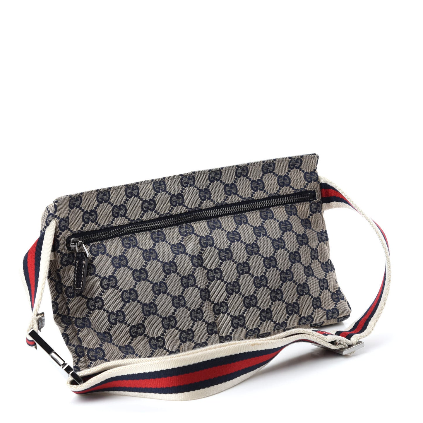 GG Monogram Web Double Pocket Belt Bag Navy