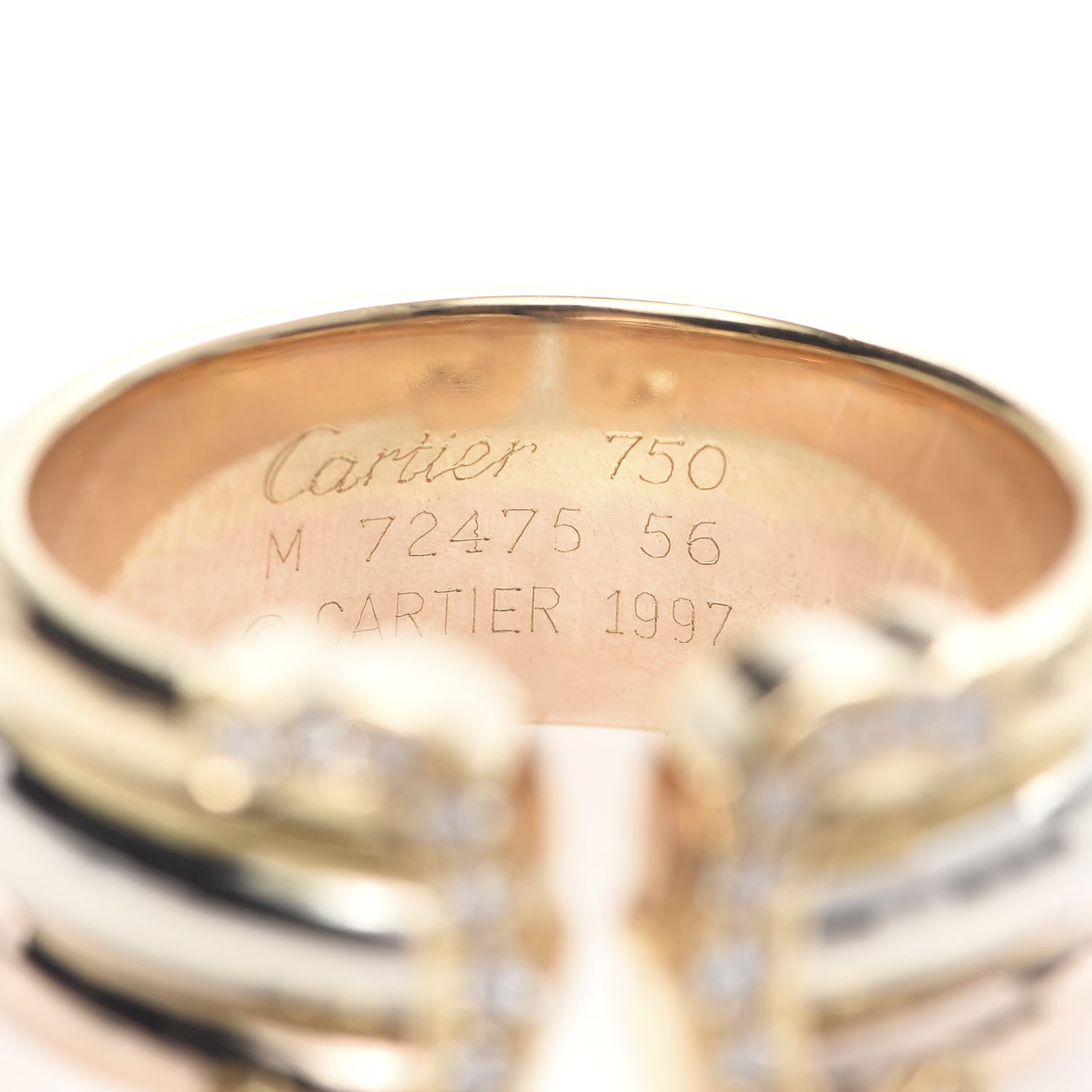 Cartier 18K Pink Yellow White Gold Diamond 11mm C De Ring 56 7.5 5 of 5