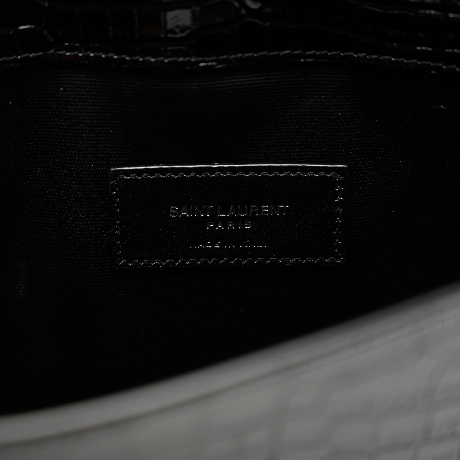 Saint Laurent Calfskin Crocodile Embossed Uptown Monogram Clutch Black 6 of 7