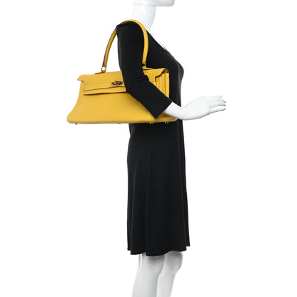 Hermes Taurillon Clemence Shoulder Kelly 40 Soleil 2 of 9