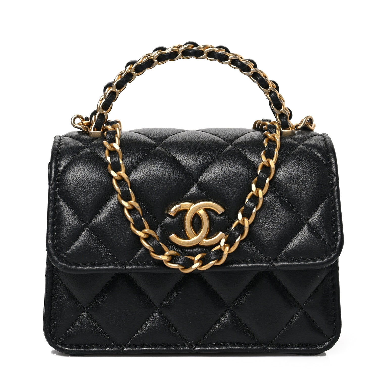 Chanel Lambskin Quilted Chain Top Handle Clutch With Chain Black 1 of 10