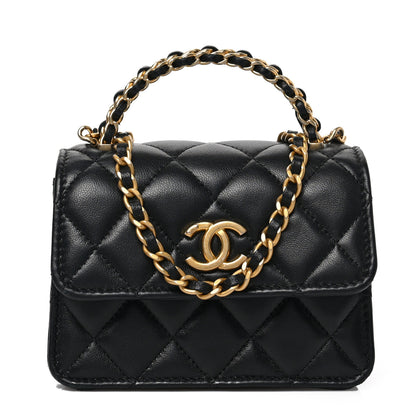 Chanel Lambskin Quilted Chain Top Handle Clutch With Chain Black 1 of 10