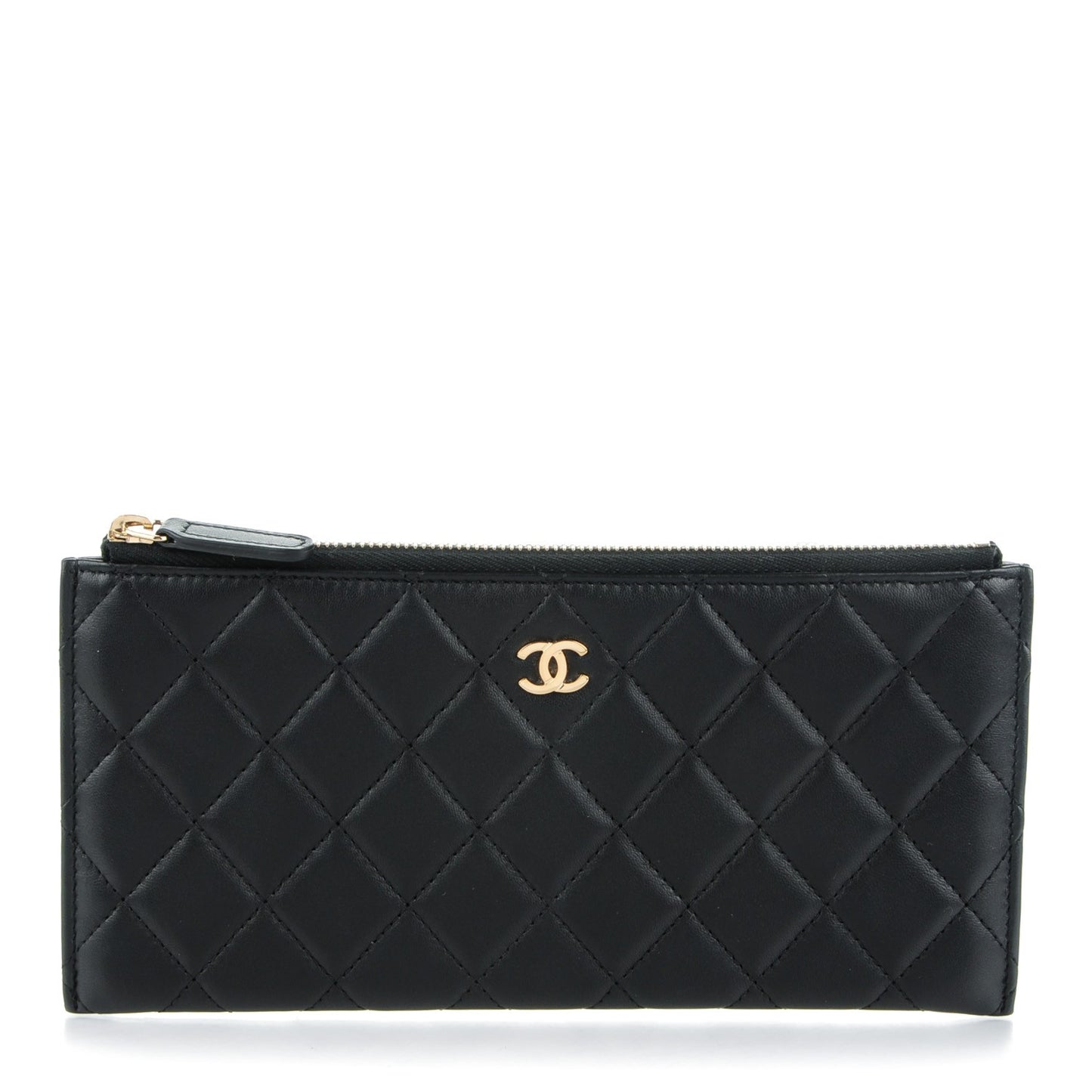 Lambskin Quilted Zip Pouch Black