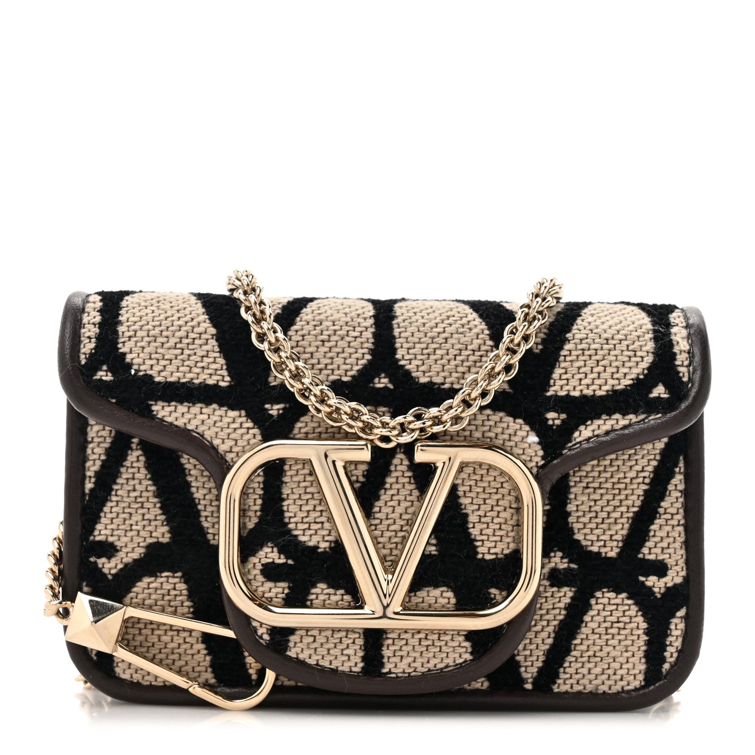 Valentino Garavani Toile Iconographe Goatskin Vlogo Card Case With Chain Naturale Black Fondant 1 of 11