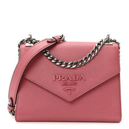Prada Saffiano Cuir Calfskin Monochrome Envelope Flap Chain Shoulder Bag Bruyere 1 of 9
