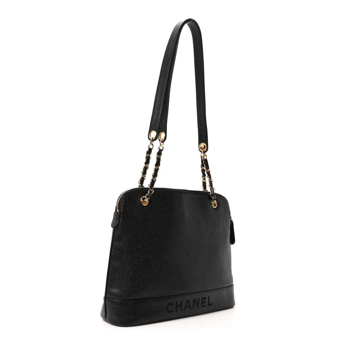 Chanel Caviar Embroidered Logo Shoulder Bag Black 3 of 10