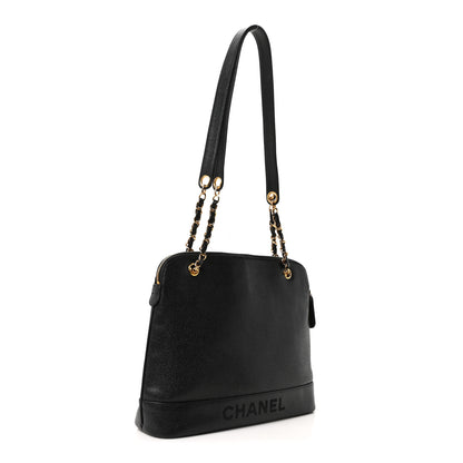 Chanel Caviar Embroidered Logo Shoulder Bag Black 3 of 10
