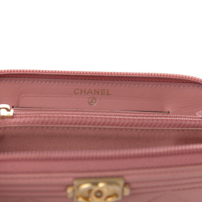 Chanel Caviar Quilted Boy Small Zip Around Wallet Pink 6 of 10
