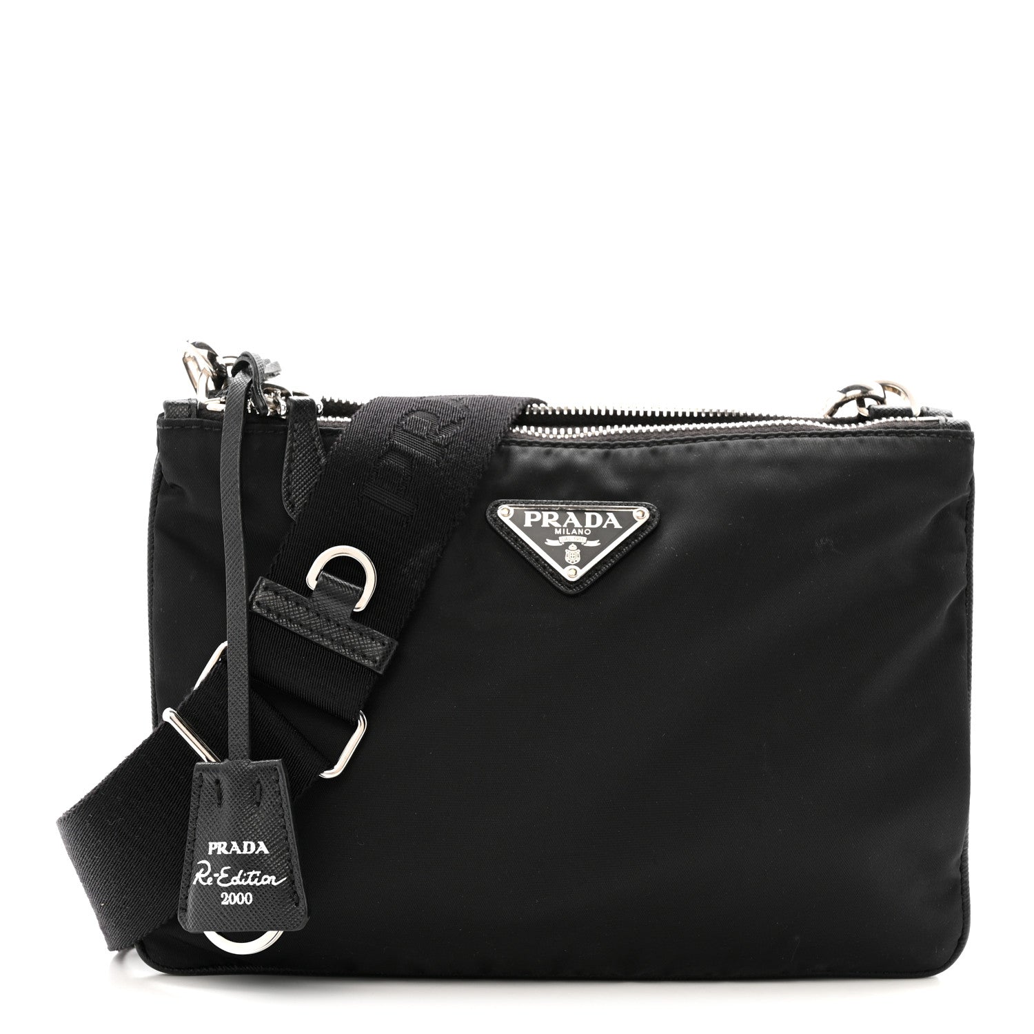 Prada Re-Nylon Saffiano Re-Edition 2000 Double Zip Crossbody Bag Black 1 of 15