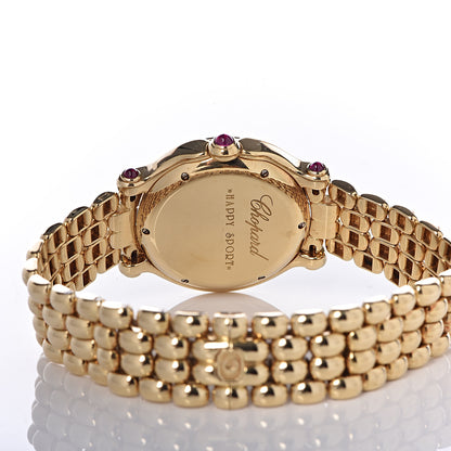 Chopard 18K Yellow Gold Diamond Pave Bezel 32mm Happy Sport Quartz Watch Black 5 of 6