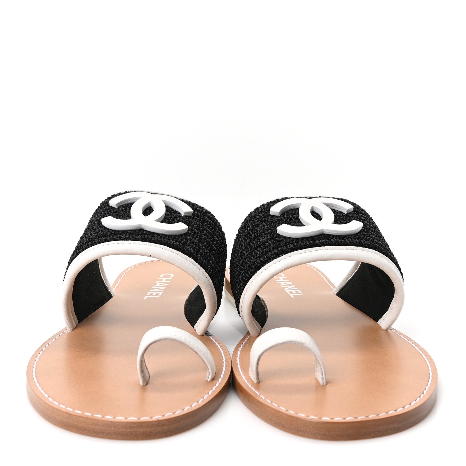 Chanel Raffia Lambskin CC Mules 40 Black White 3 of 10