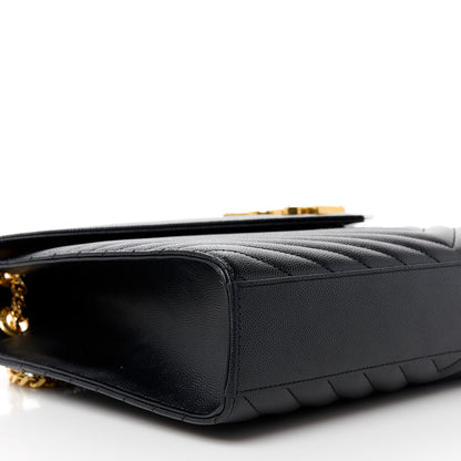 Saint Laurent Grain De Poudre Matelasse Chevron Large Monogram Satchel Black 10 of 11