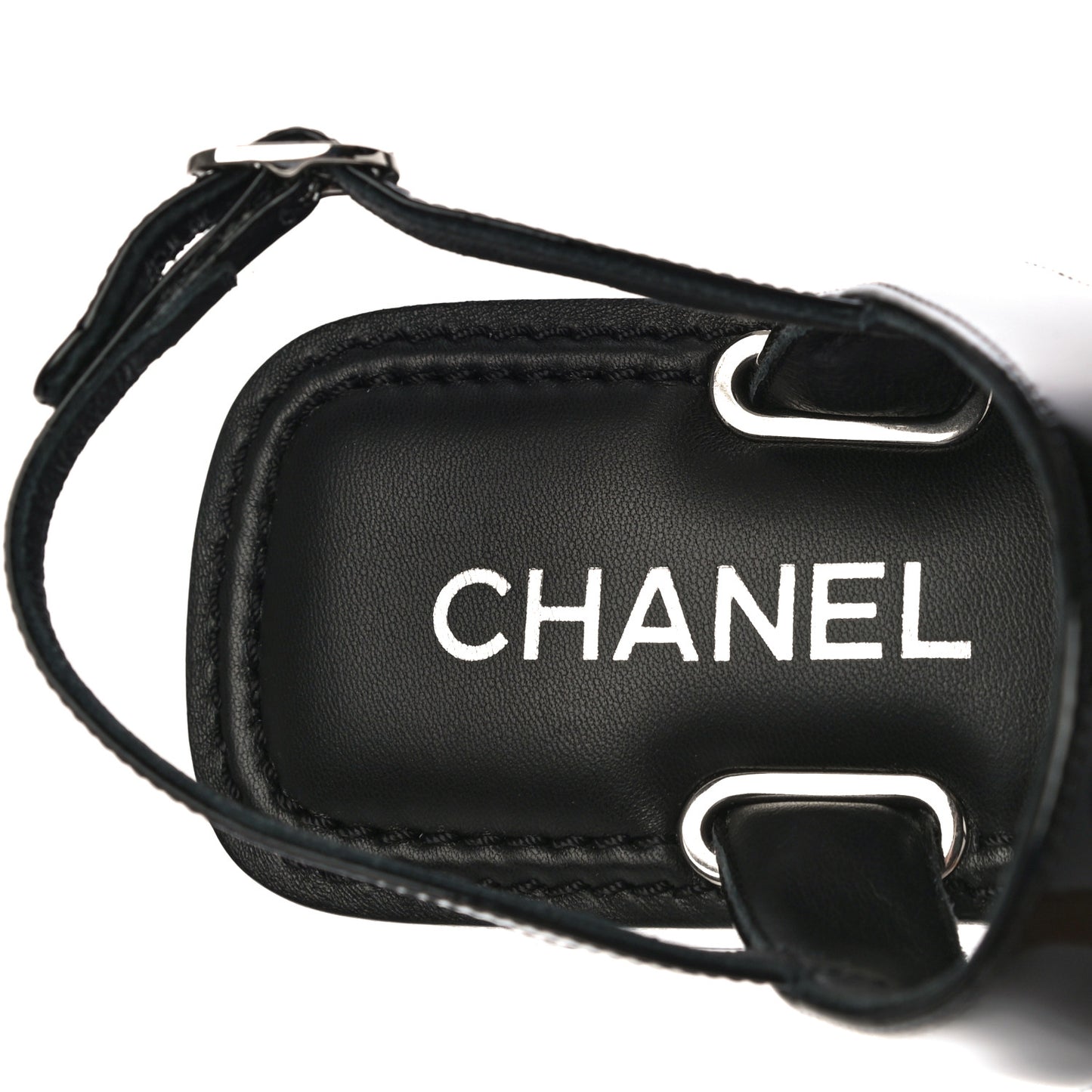Patent Calfskin Chain CC Logo Thong Sandals 38 Black