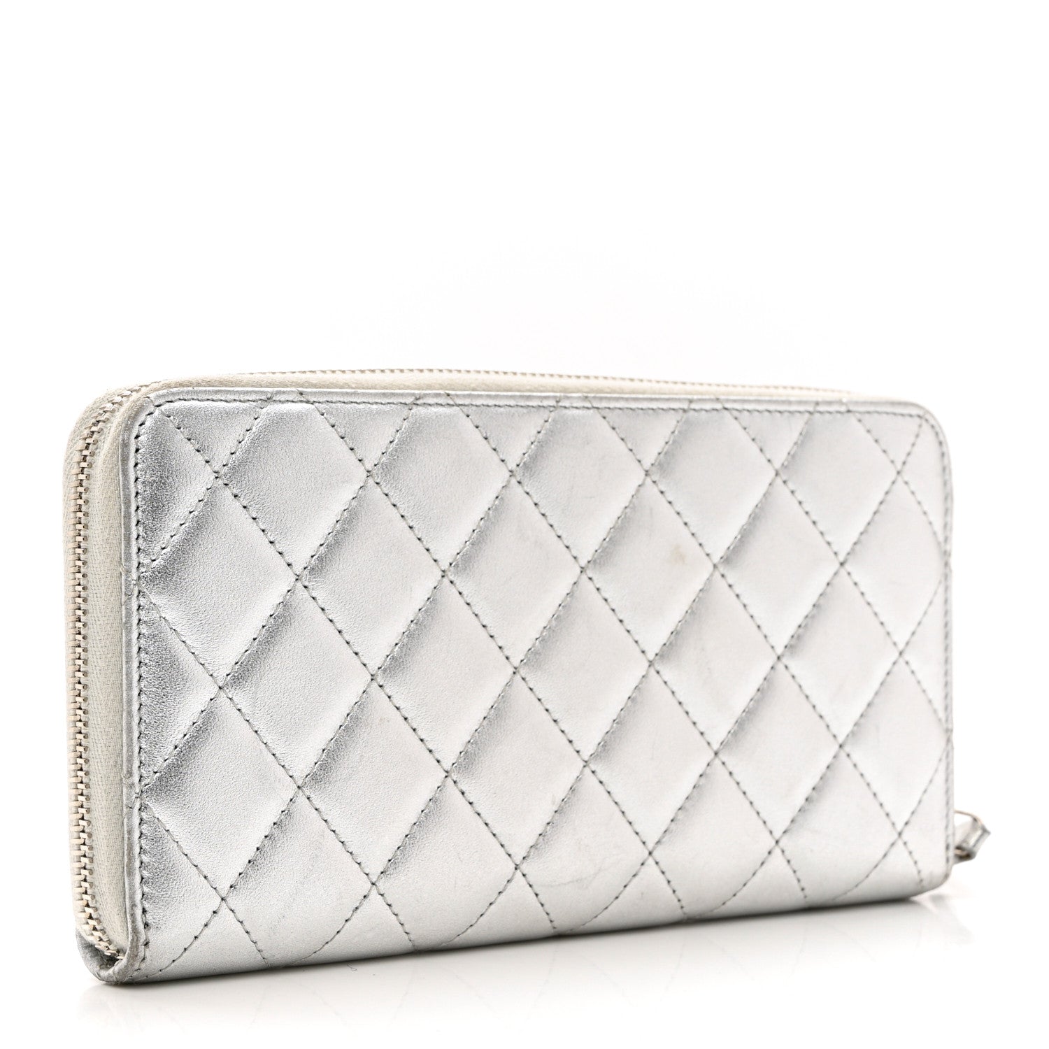 Chanel Metallic Lambskin Quilted Large Gusset Zip Around Wallet Silver 3 of 10
