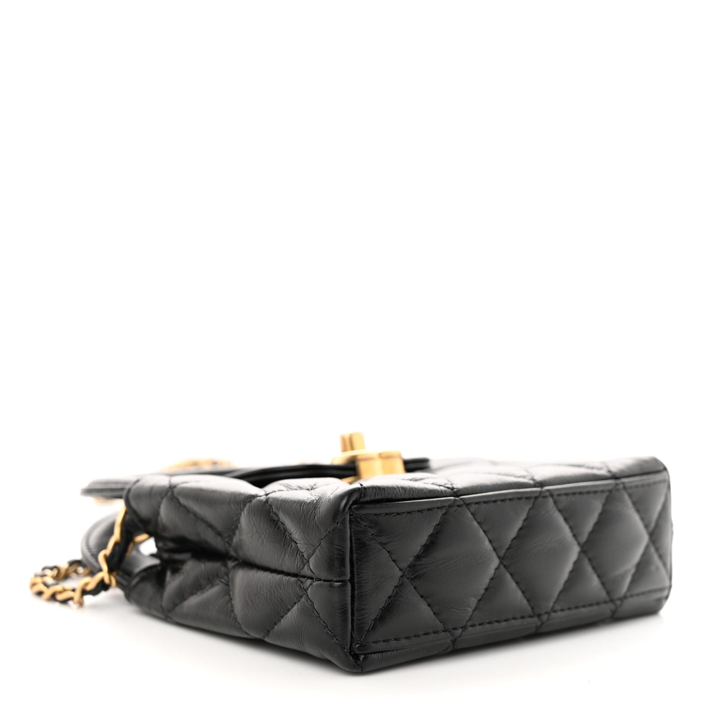 Shiny Aged Calfskin Quilted Mini Nano Kelly Shopper Black