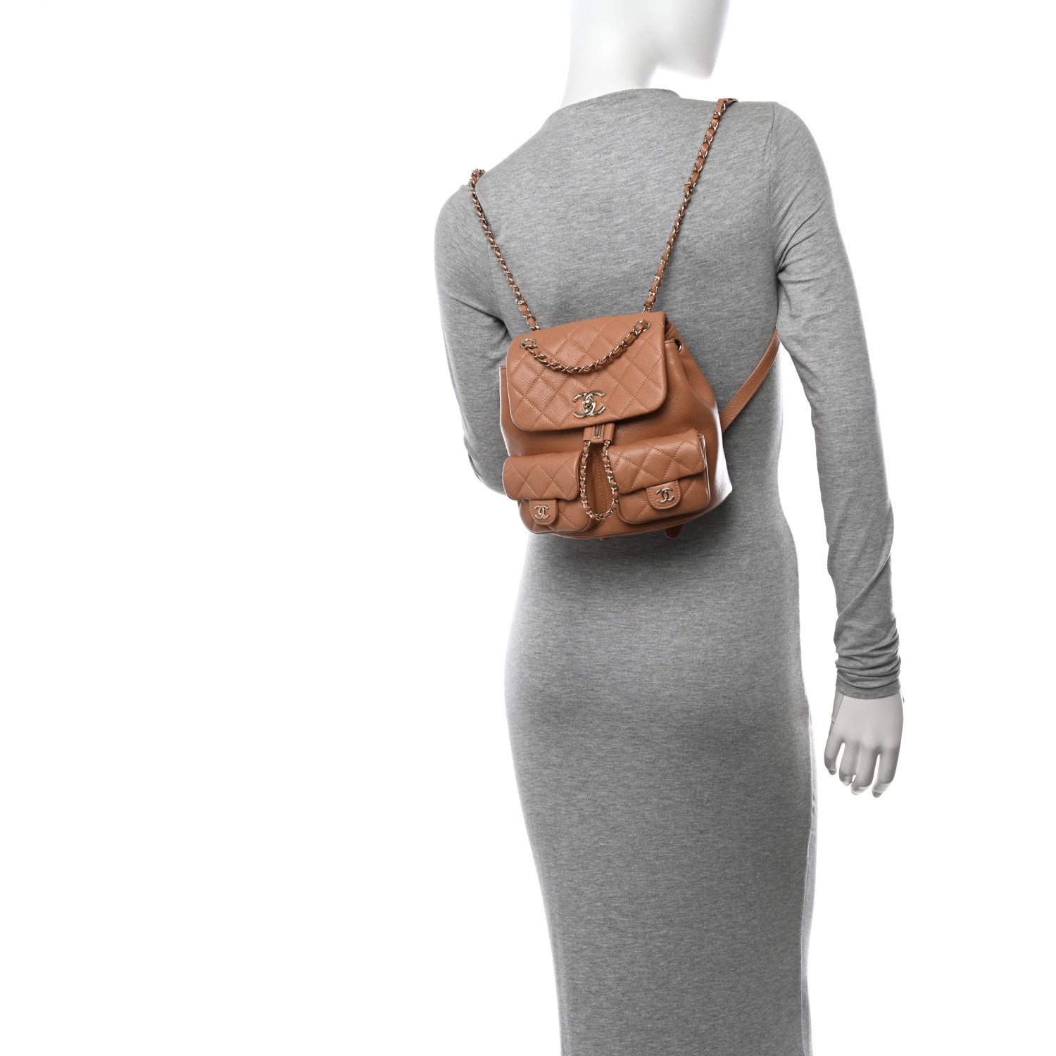 Chanel Shiny Caviar Quilted Medium Duma Pockets Drawstring Backpack Dark Beige 2 of 11