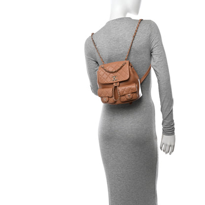 Chanel Shiny Caviar Quilted Medium Duma Pockets Drawstring Backpack Dark Beige 2 of 11