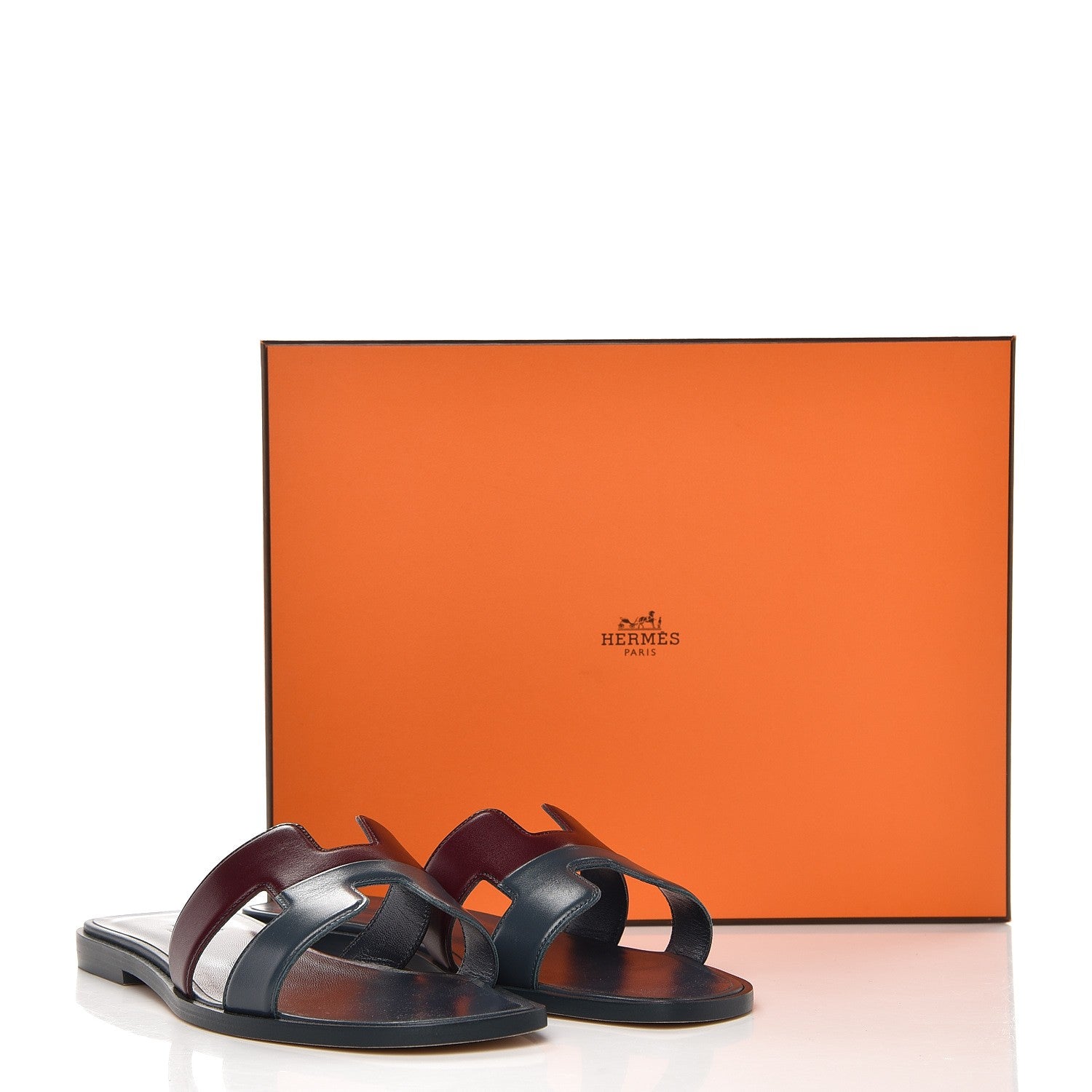 Hermes Box Calfskin Oran Sandals 37.5 Bleu Ardoise Bordeaux 8 of 8