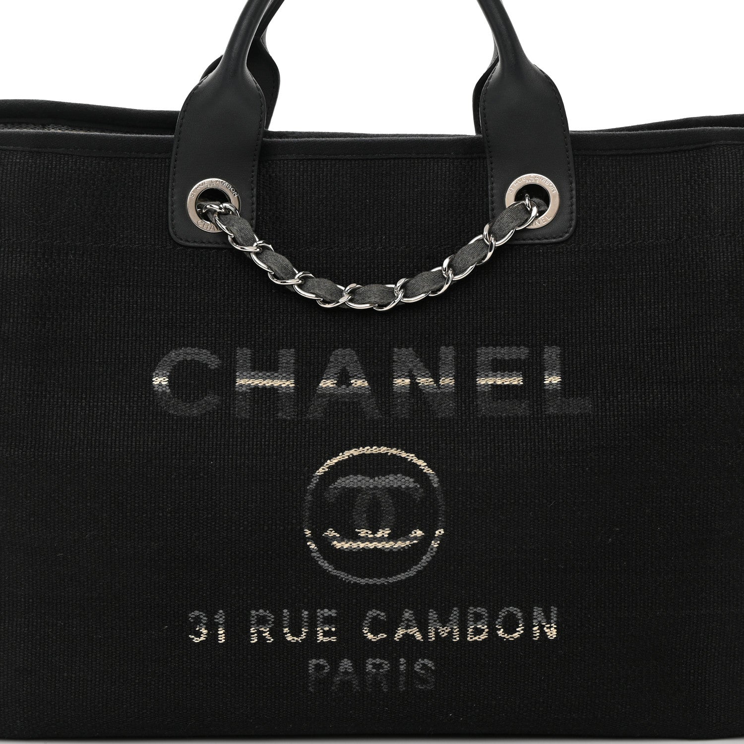 Chanel Striped Canvas Medium Deauville Tote Grey Black 8 of 14