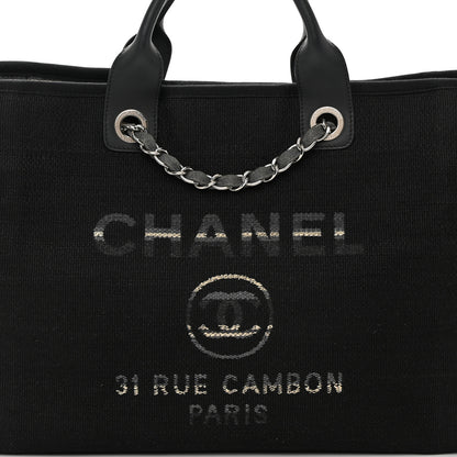 Chanel Striped Canvas Medium Deauville Tote Grey Black 8 of 14