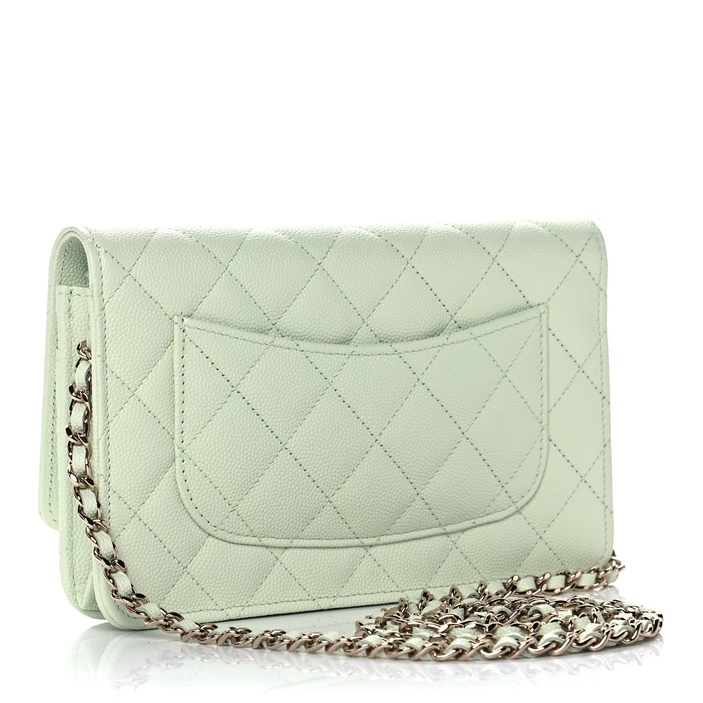 Caviar Quilted Wallet On Chain WOC Light Green