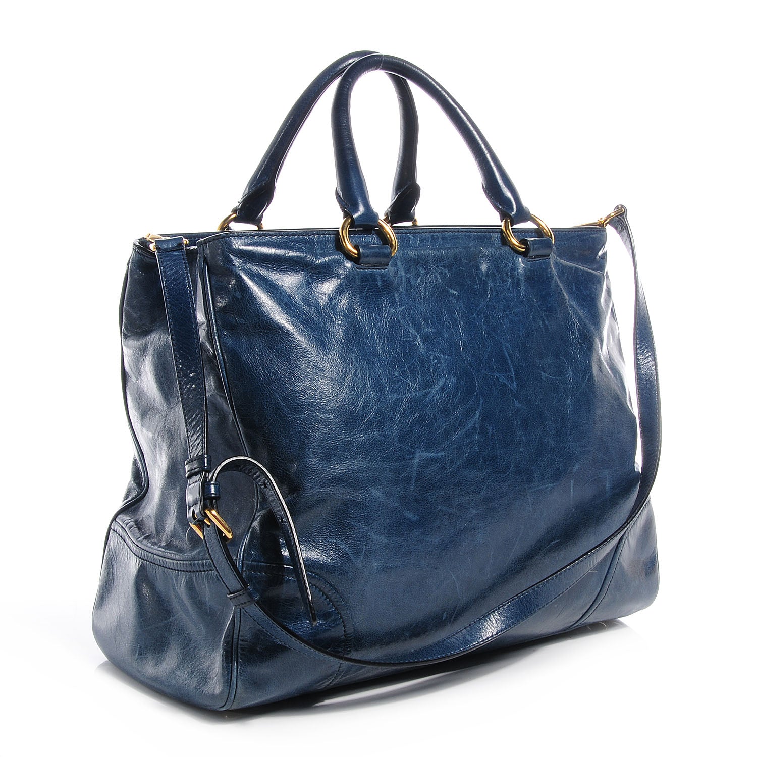 Prada Vitello Shine Tote Denim 3 of 9