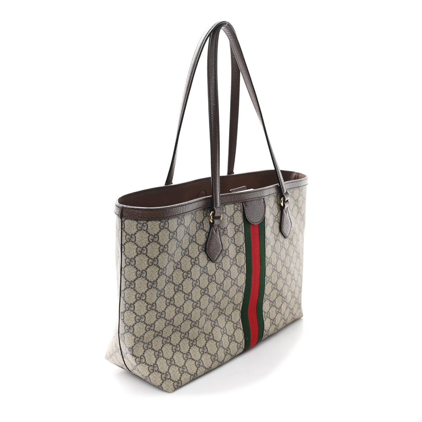 GG Supreme Monogram Textured Calfskin Web Medium Ophidia Shopping Tote Beige Ebony New Acero
