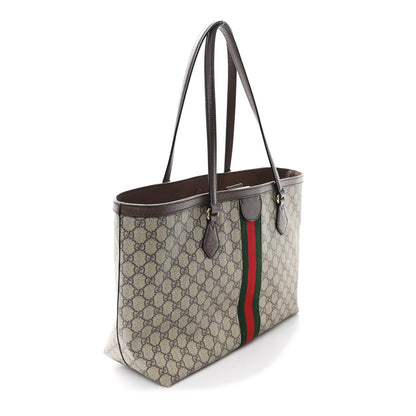 Gucci GG Supreme Monogram Textured Calfskin Web Medium Ophidia Shopping Tote Beige Ebony New Acero 3 of 12