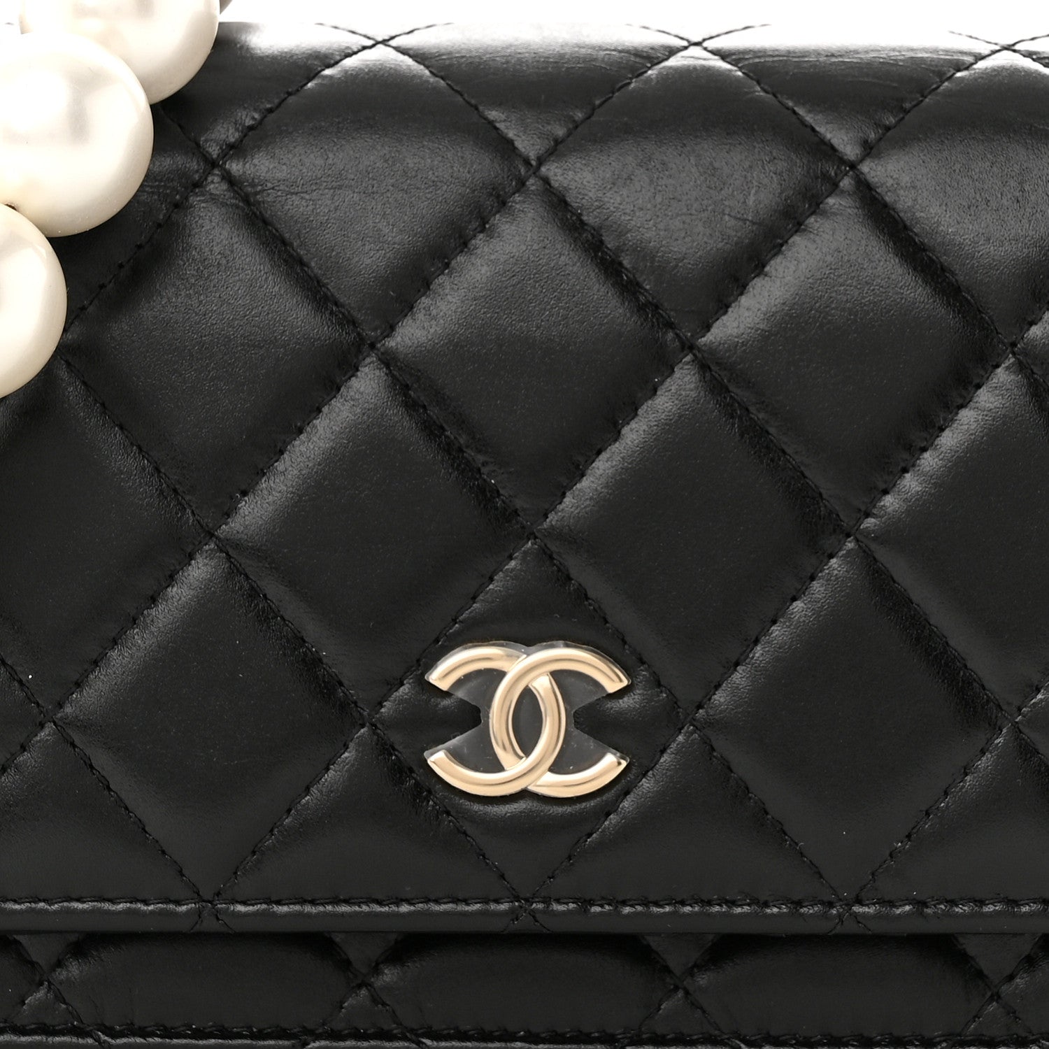 Chanel Calfskin Quilted Mini Maxi Pearls Wallet On Chain WOC Black 8 of 10