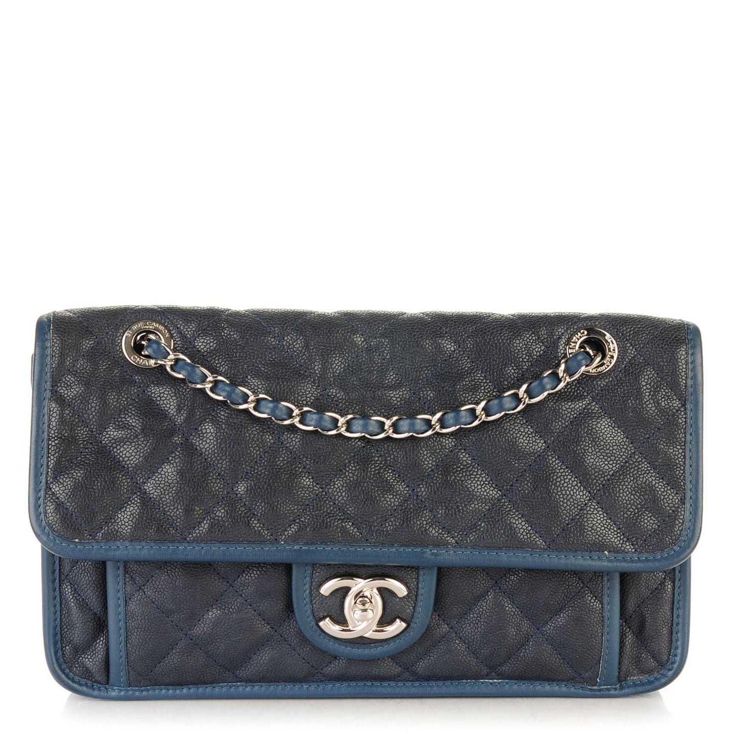 Caviar Quilted Medium French Riviera Flap Dark Navy Blue