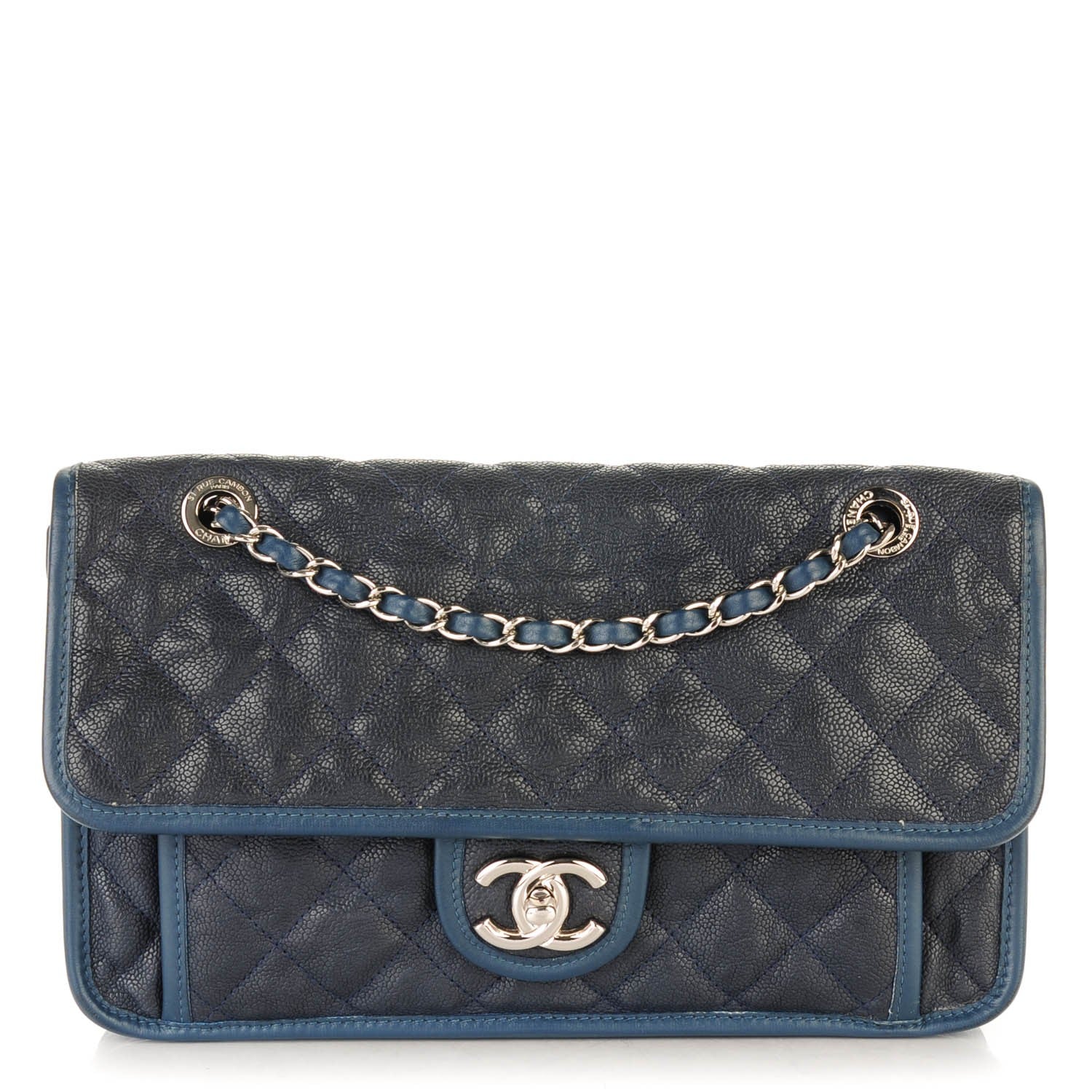 Chanel Caviar Quilted Medium French Riviera Flap Dark Navy Blue 1 of 9