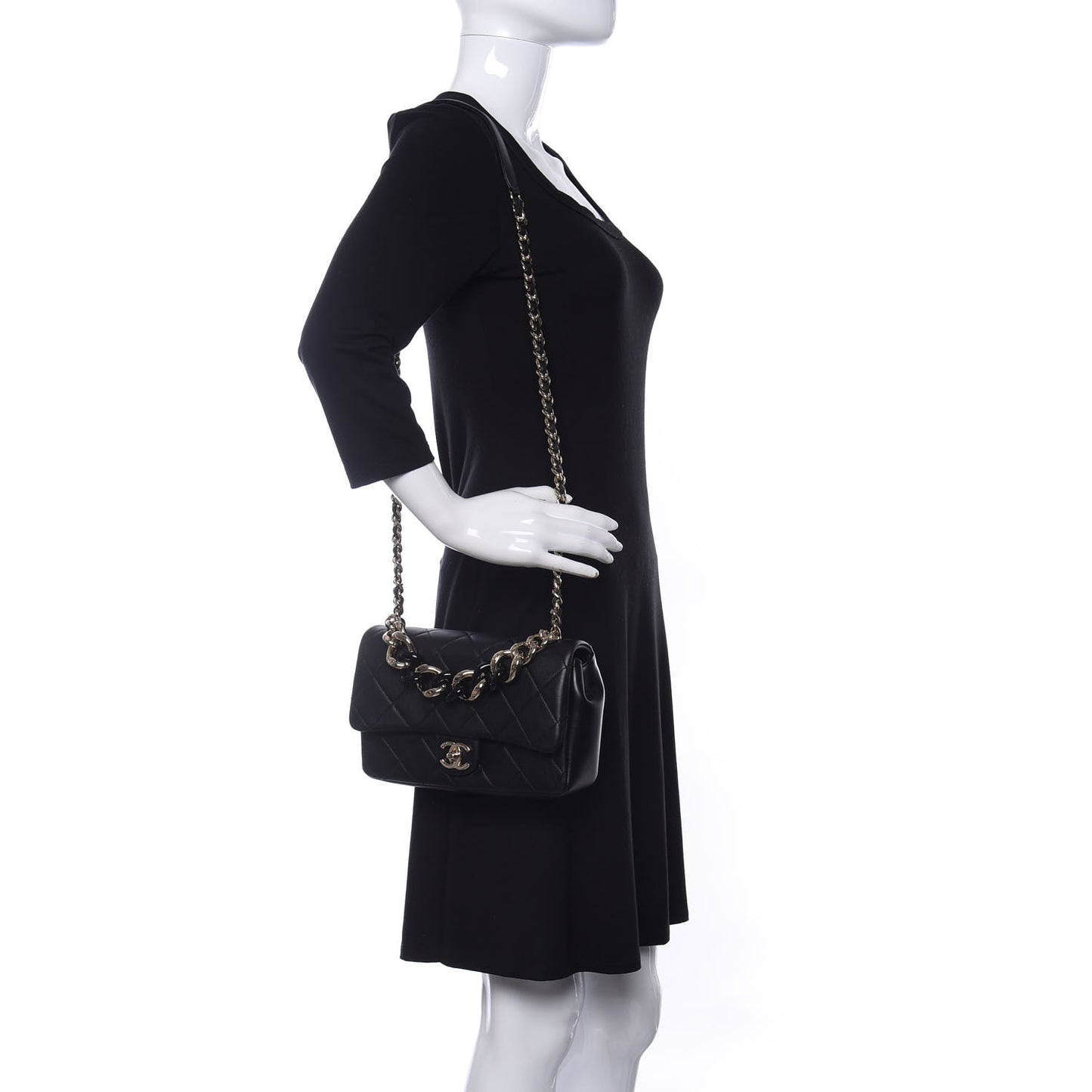 Lambskin Quilted Resin Bi-Color Chain Flap Bag Black