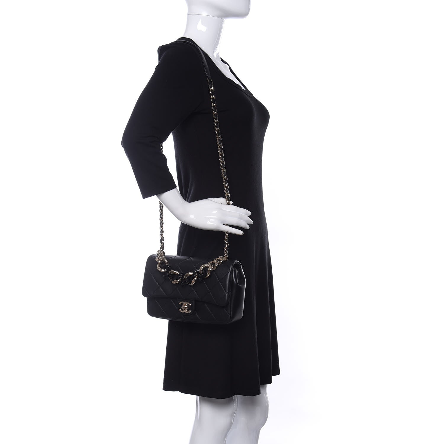 Chanel Lambskin Quilted Resin Bi-Color Chain Flap Bag Black 2 of 11