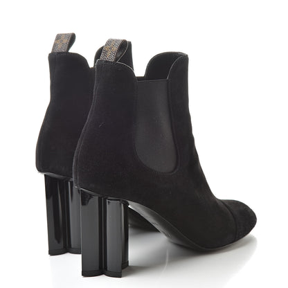 Louis Vuitton Suede Monogram Uniformes Cap Toe Chelsea 80mm Ankle Boots 38.5 Black 4 of 12