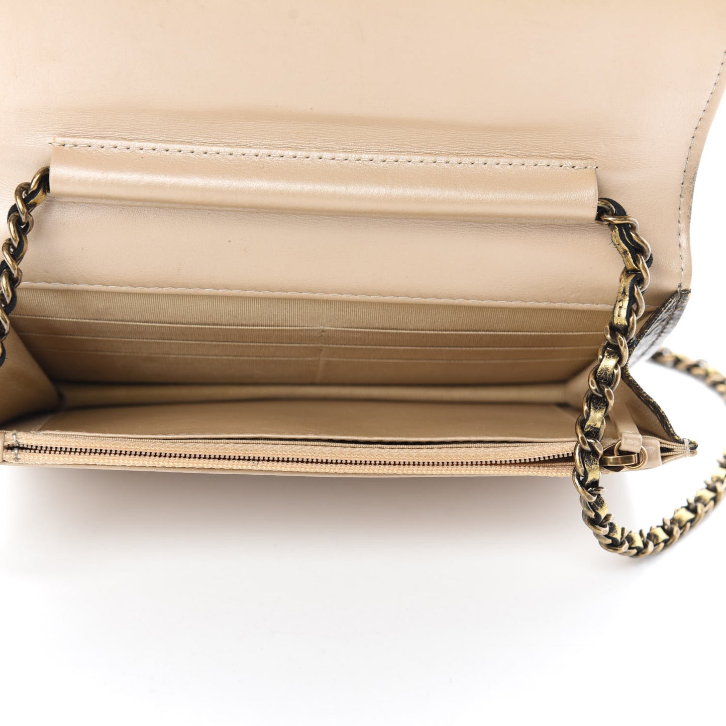 Cracked Metallic Calfskin Quilted Boy Wallet On Chain WOC Gold