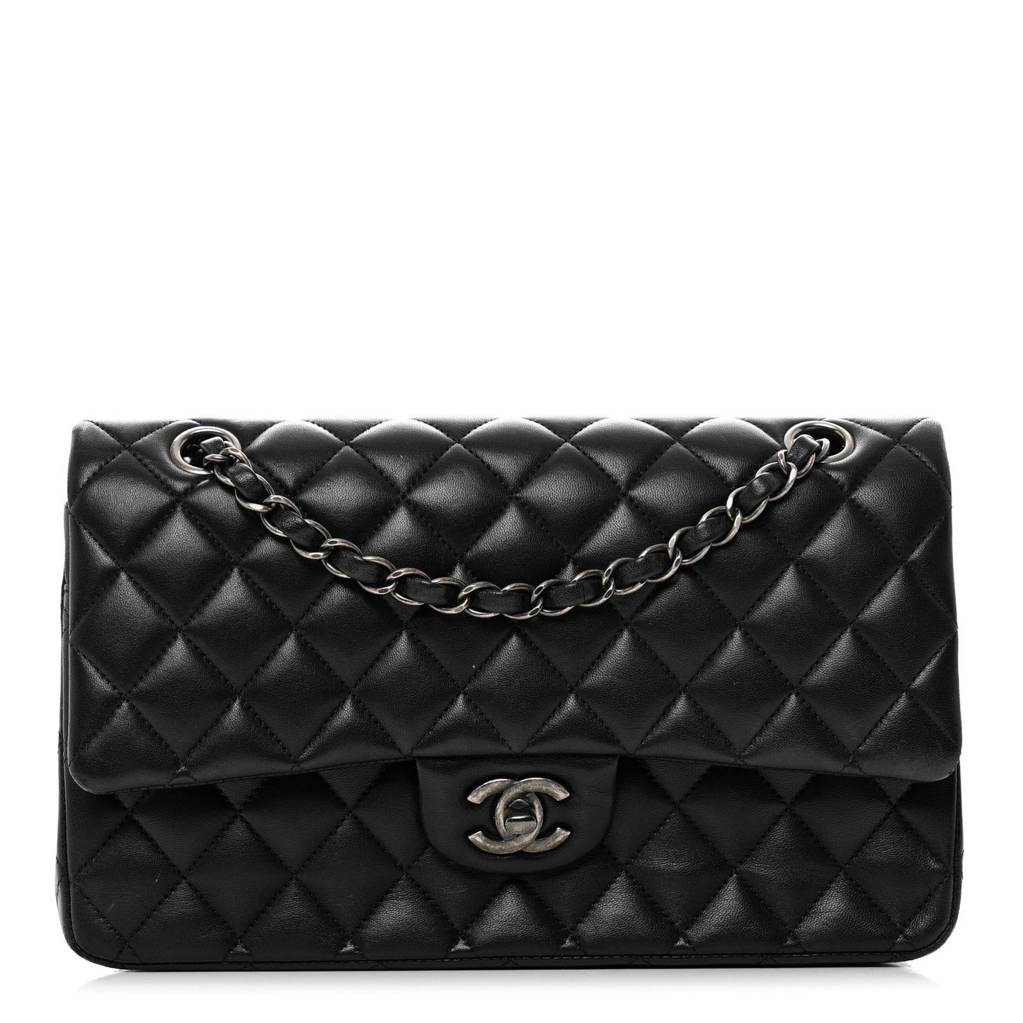 Lambskin Quilted Medium Double Flap Black